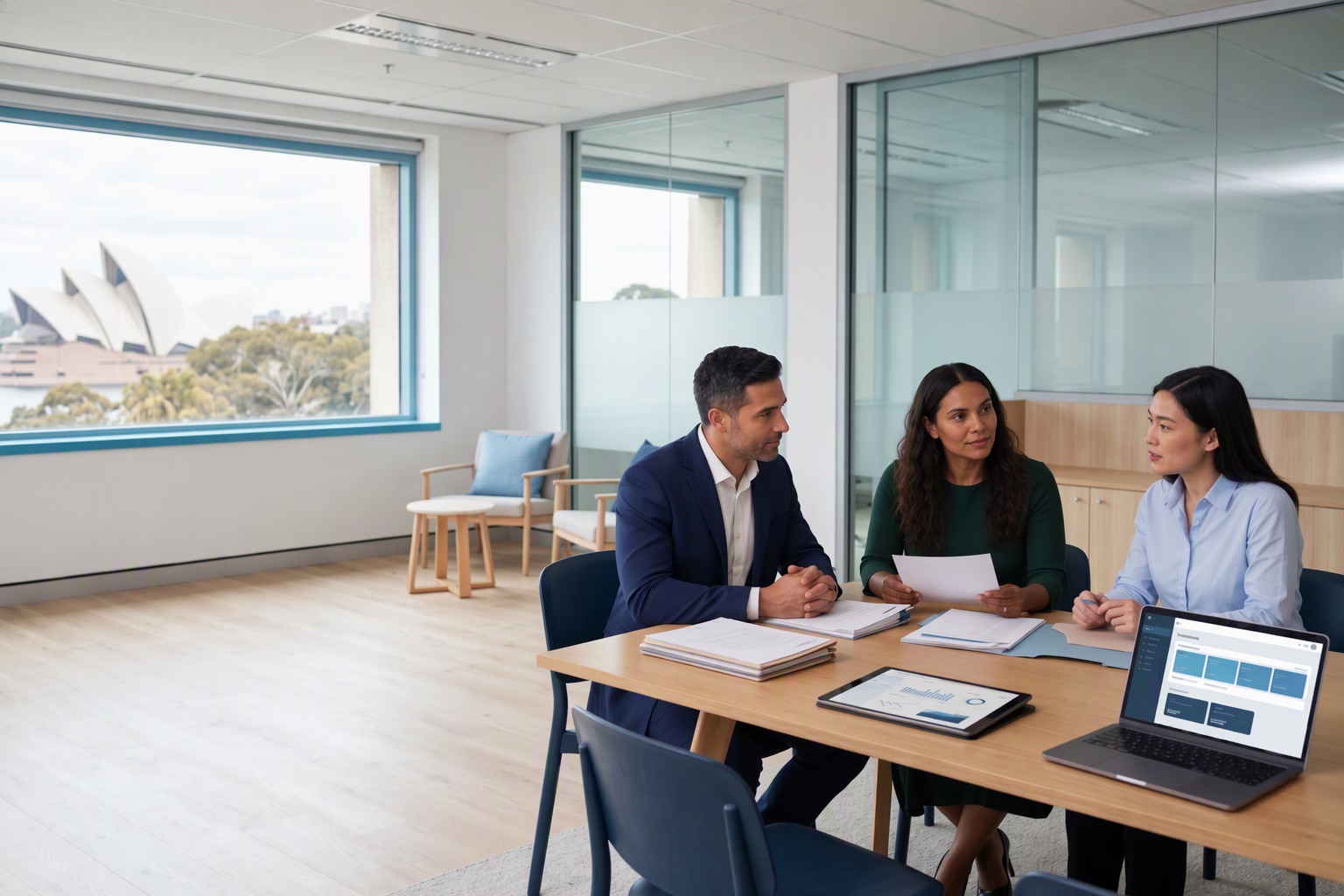 Recruitment professionals meeting in an Australian office.